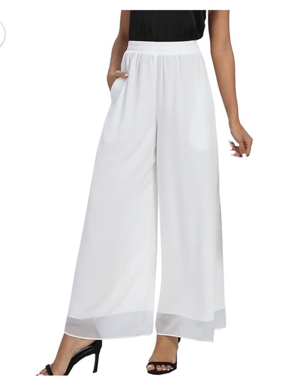NWT IC Collection wide leg trousers high waisted white comfortable women’s L